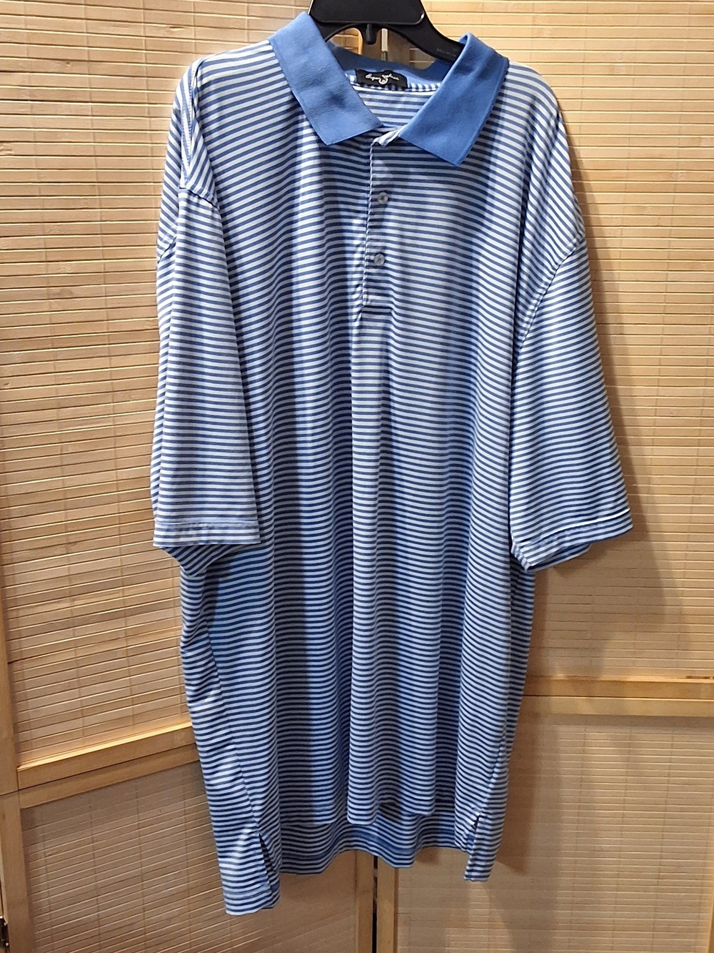 Men's Light Blue Striped Polo with Solid Collar Moisture Wicking